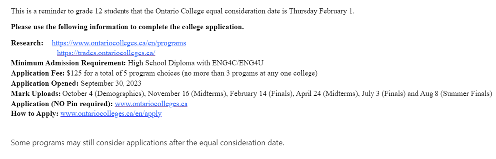written information regarding college application submission